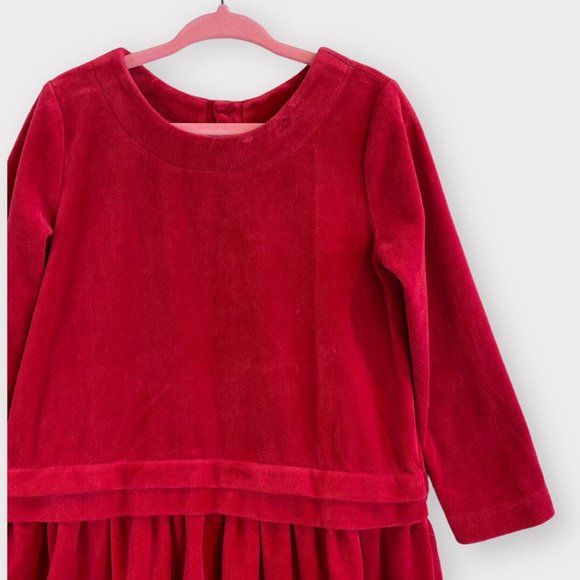 Hannah Andersson Red Velour Drop Waist Long Sleeve Dress - Picture 2 of 4